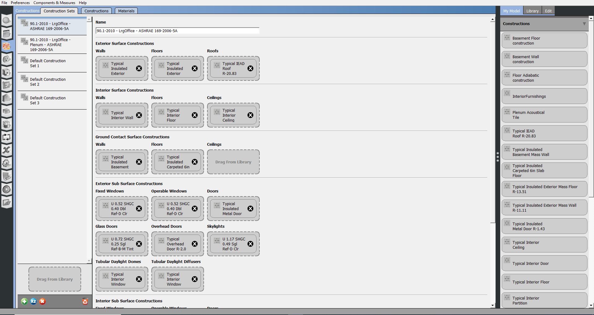 Click to view Construction Sets Tab
