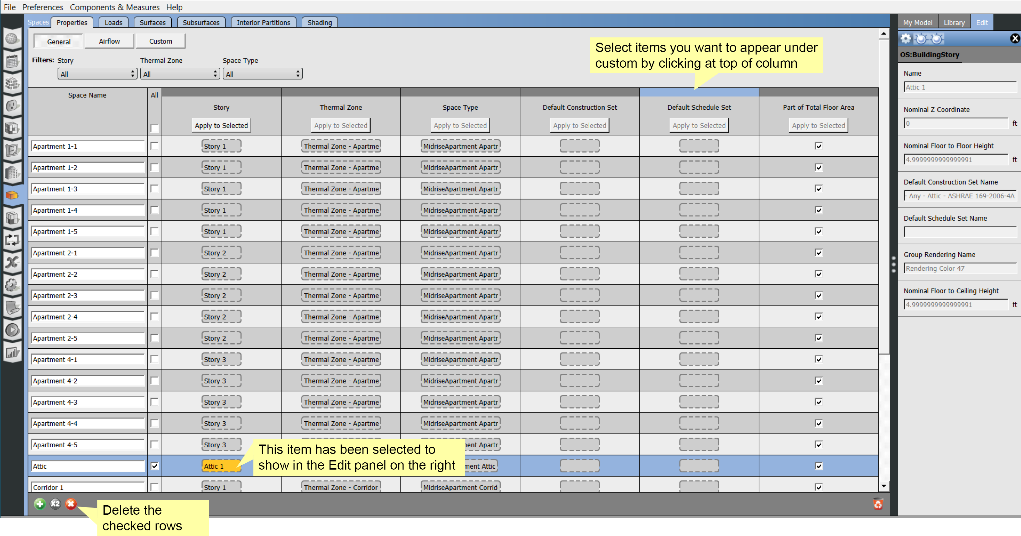 Click to view Spaces Properties