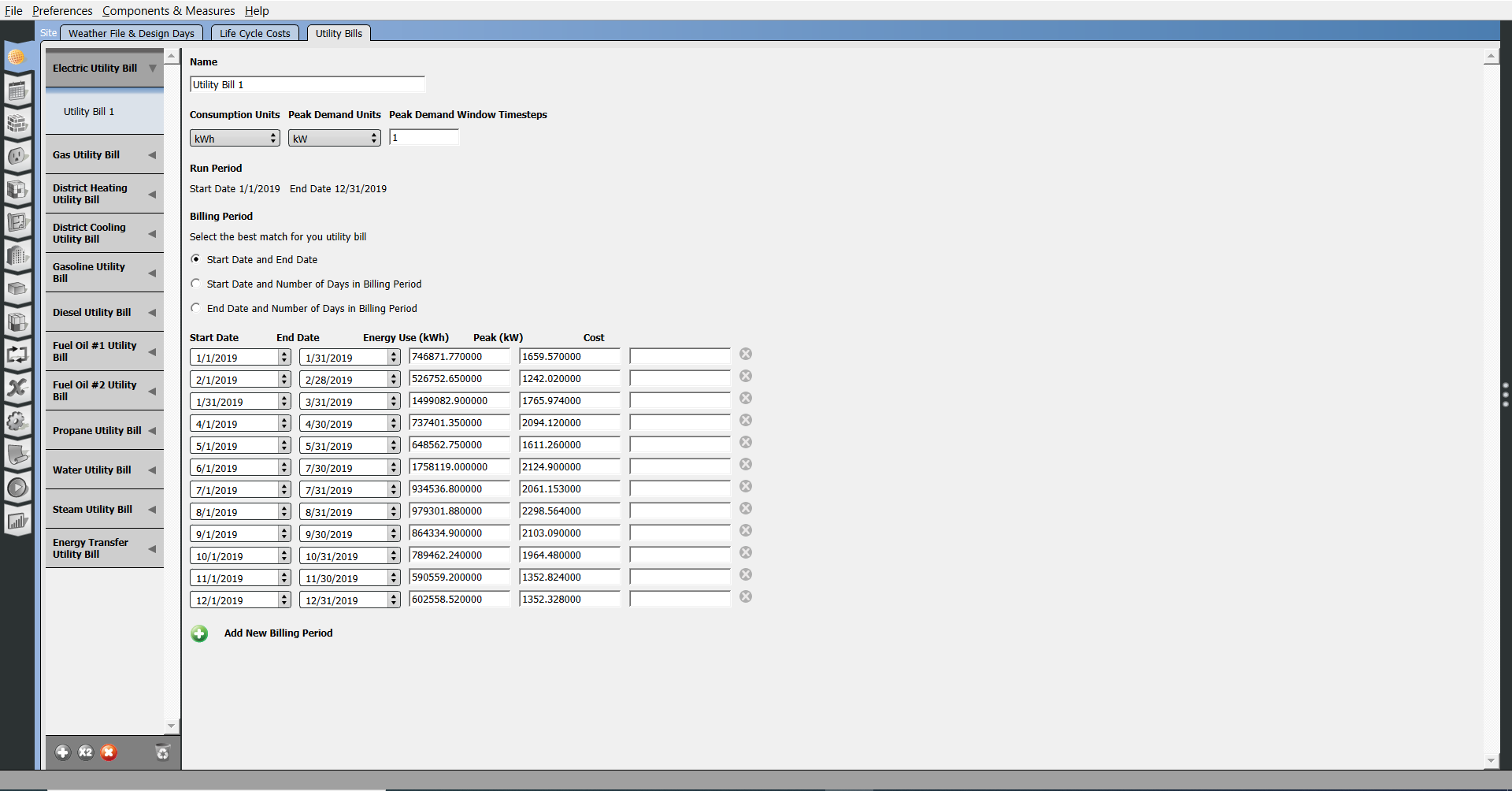 Click to view Utility Bills Tab
