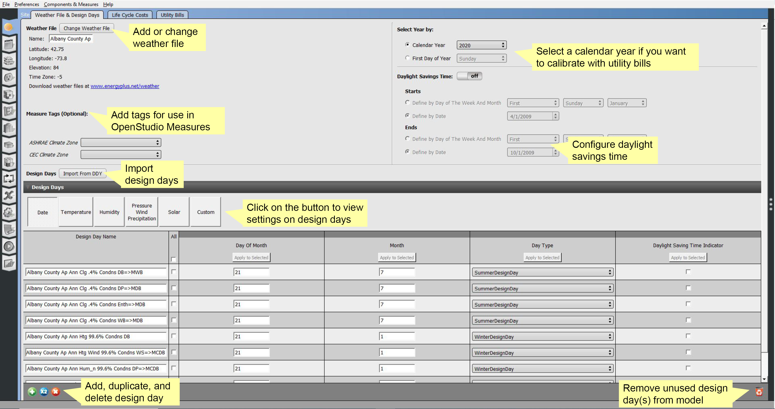 Click to view Site Weather and Design Days