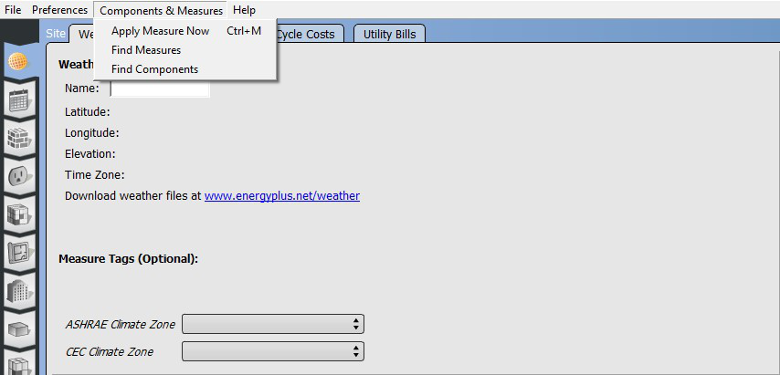 Click to view Components & Measures Menu
