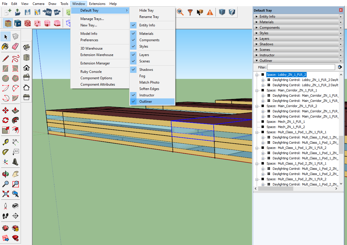 Selected Space and SketchUp's Outliner Window