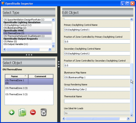 OpenStudio Inspector With a Thermal Zone Selected