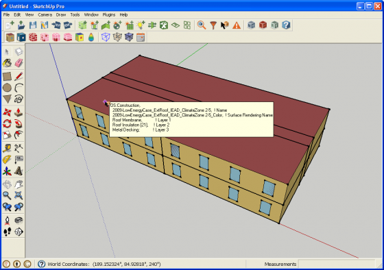 Information Tool in Render by Surface Type Mode Showing Construction Data