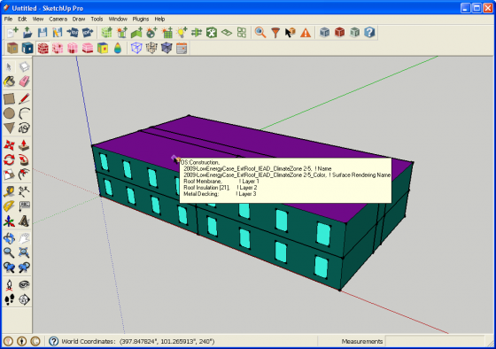 Information Tool in Render by Construction Mode Showing Construction Data